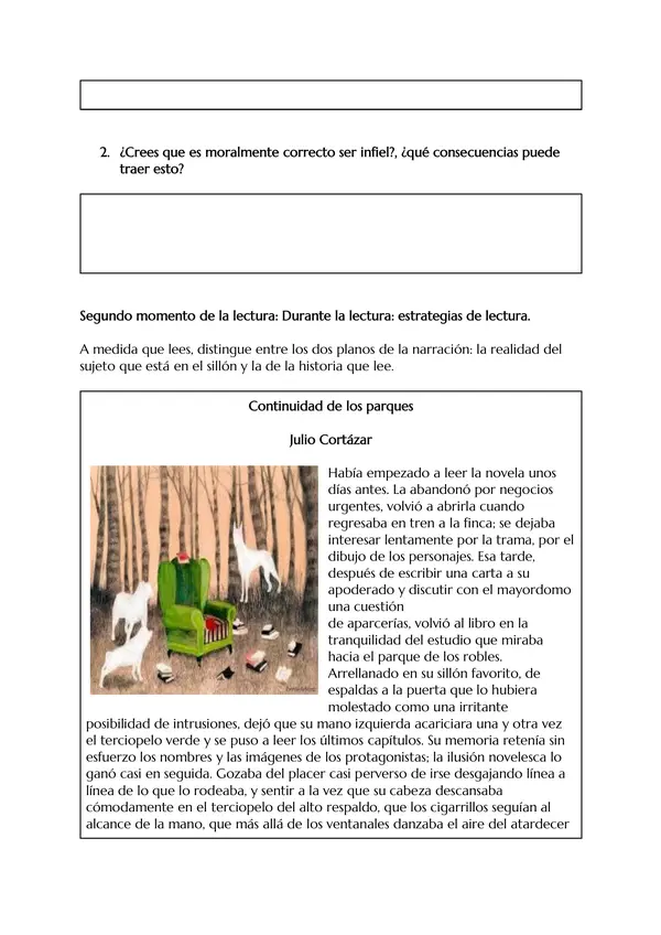 Guía de comprensión lectora del cuento "Continuidad de los parques"+ Pauta de corrección