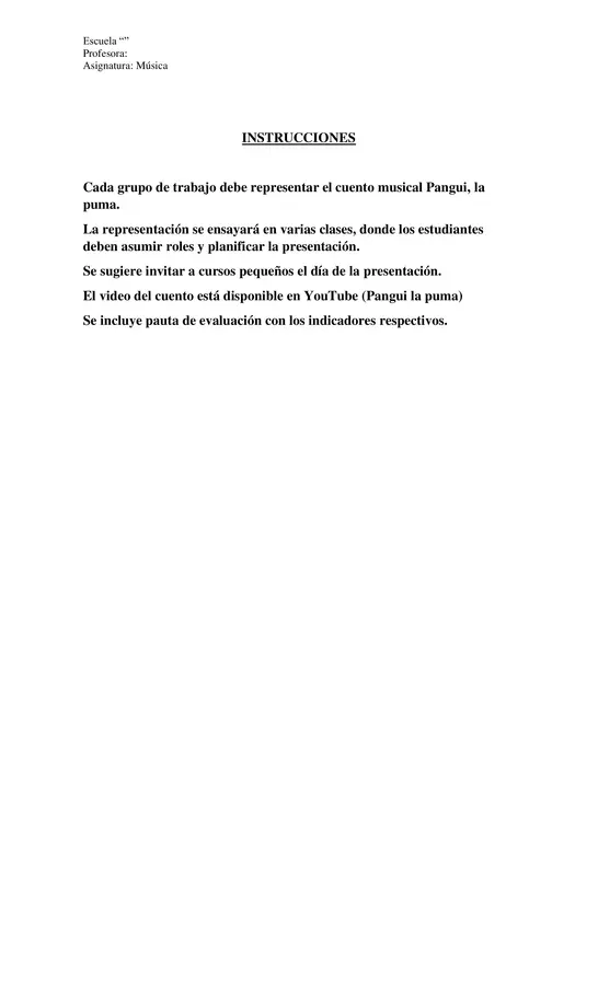 Pauta de evaluación :Presentación de un cuento musical (4° o 3° básico)