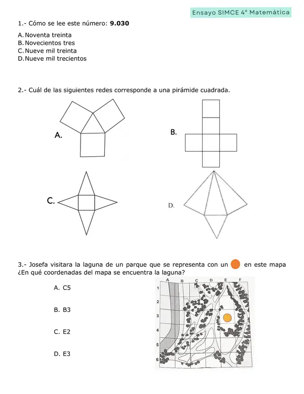 Actualizado: Ensayo SIMCE matemáticas 4° básico (preguntas 2024 y 2025)