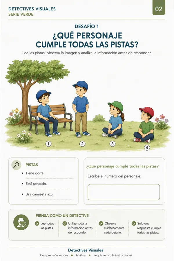 Cuaderno de comprensión lectora, análisis y seguimiento de instrucciones.