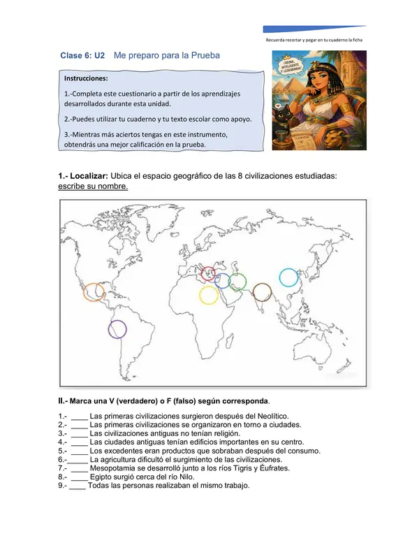 Guía- Cuestionario Historia 7°- Síntesis de Contenidos: OA3 Primeras Civilizaciones