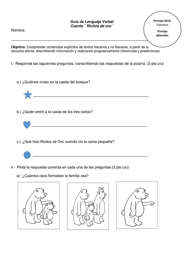 Guía comprensión Ricitos de oro
