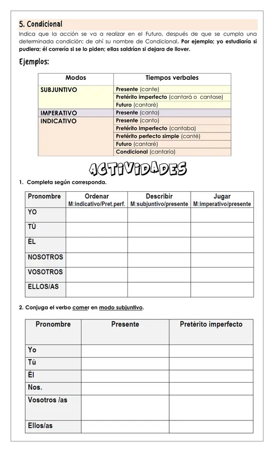 Guía de trabajo -  Modos verbales - 8° 