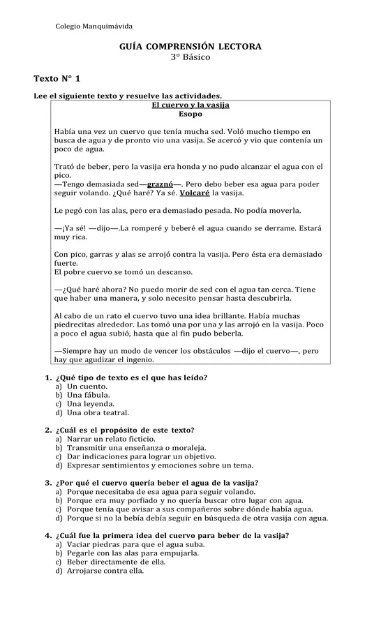 Comprensión Lectora 3° Fábula y poemas.