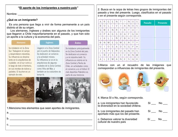Guía de historia 2° año "Inmigrantes en nuestro país"