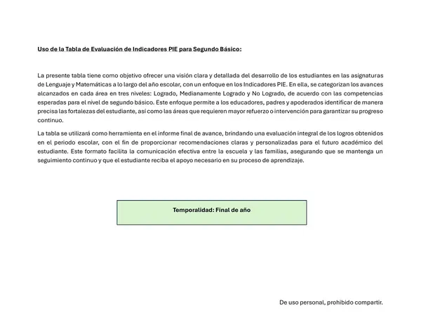 Evaluación de Indicadores P.I.E. para  Segundo Básico  Logro en Lenguaje y Matemáticas