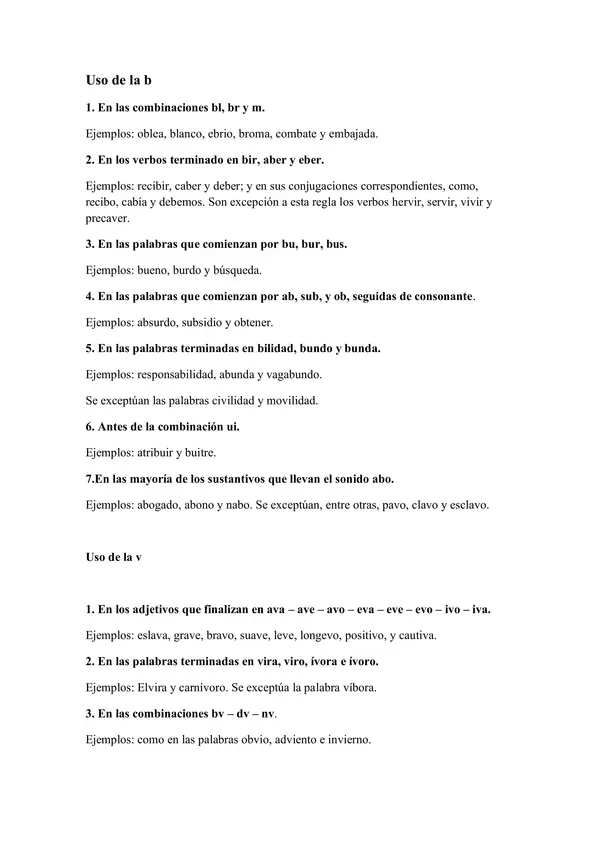 Guía de estudio sobre Ortografía y Signos de Puntuación: Uso de B/V, Coma, Punto y Coma y Punto