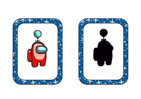 Juego de memoria con los personajes el Among Us y sus sombras.