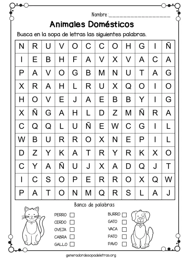Sopa de letras para imprimir