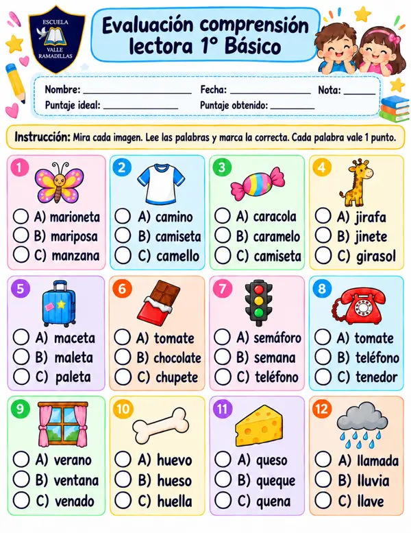 Evaluación comprensión lectora 1° Básico