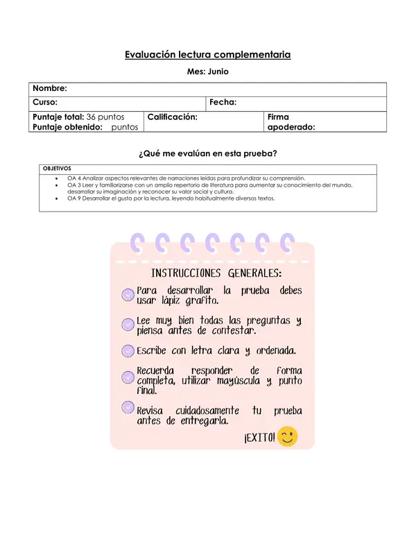 Evaluación lectura complementaria "Papaito piernas largas" 
