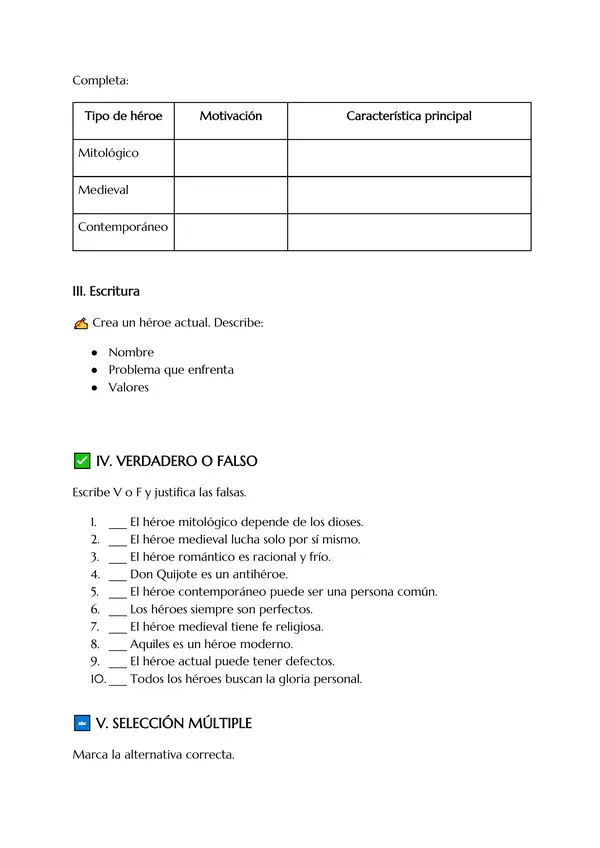 📘 Guía de Lengua 7° Básico ✨ Unidad 1: El héroe en distintas épocas +Pauta de corrección