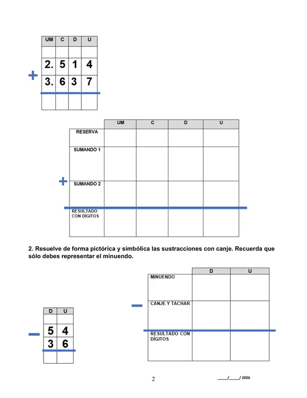 Adición y sustracción con re agrupación de forma pictórica