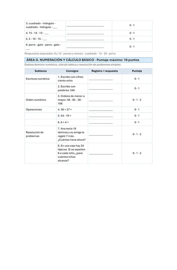 Evaluación psicopedagogica Informal Tercero básico