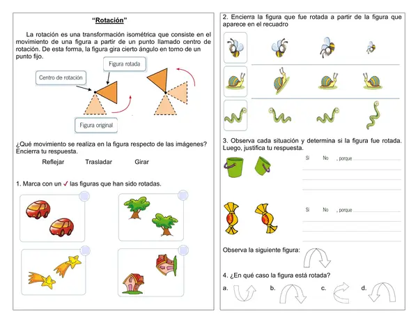Guía de matemática 3° año "Rotación de figuras"