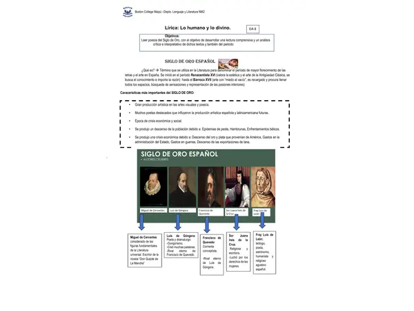 Material 2° medio Lengua y Literatura, Unidad III Lírica. Guía Siglo de Oro.  
