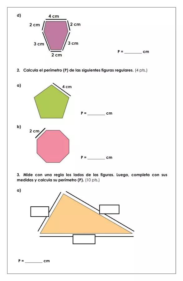 Prueba 3° básico - Perímetro de figuras irregulares y regulares