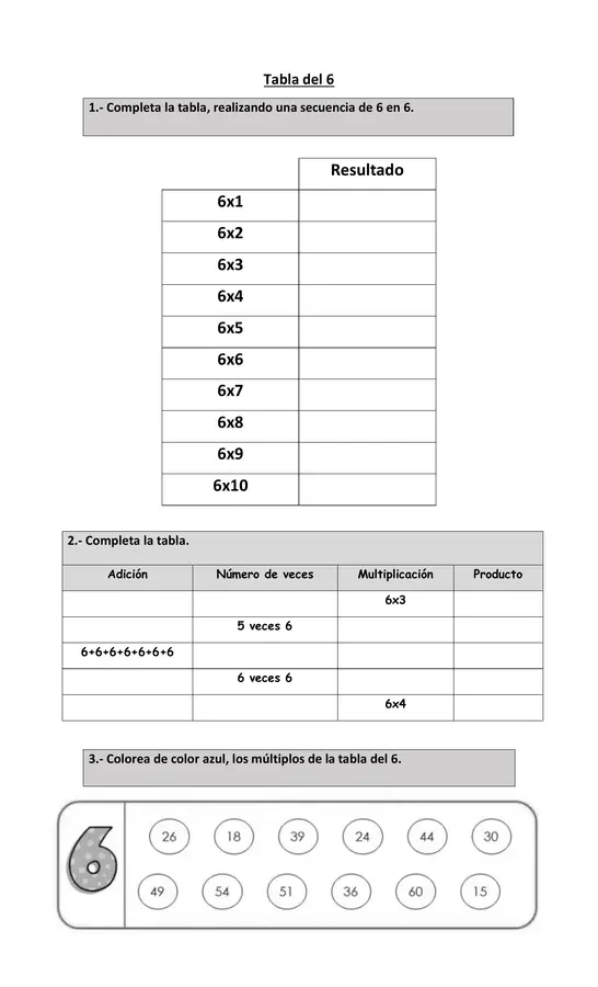 Guia: Tabla del 6, 7, 8 y 9