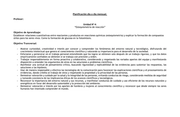 Planificación Clase a Clase Noviembre - Ciencias Naturales - Química - 1° Medio