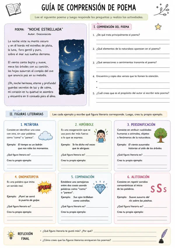 Guía comprensión de un poema (sexto básico)