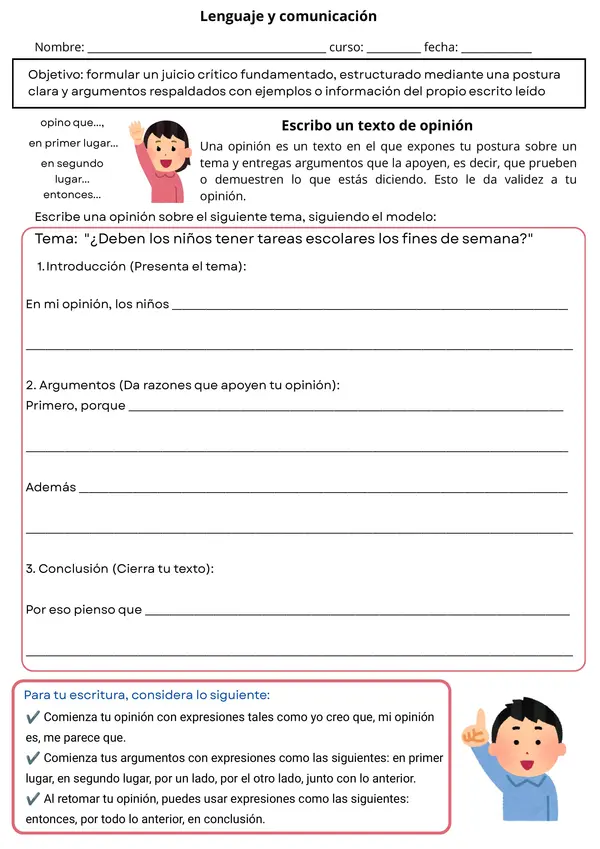 Escribir Opinión y argumentar, Lenguaje y Comunicación