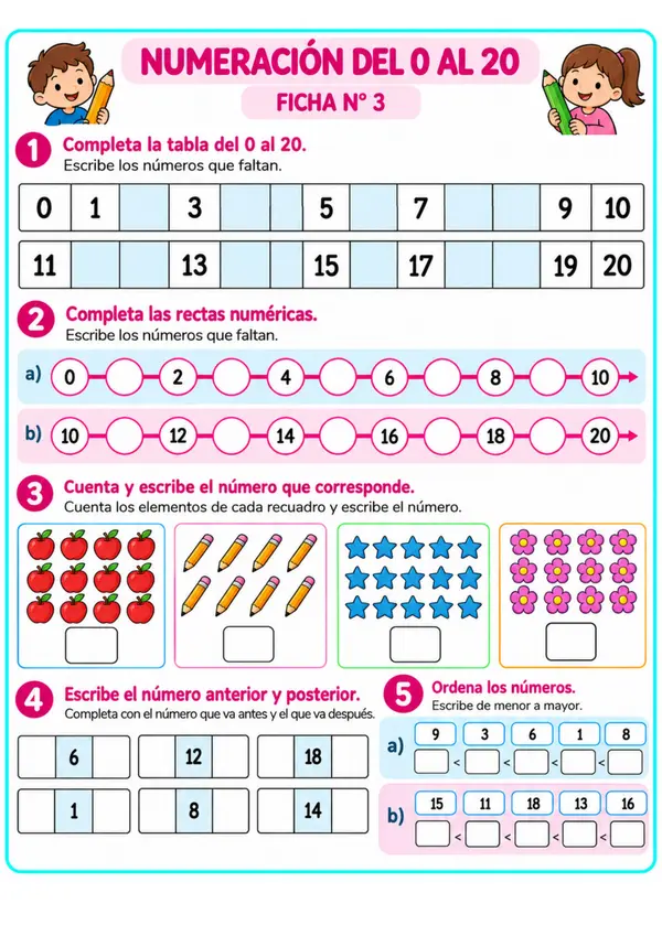 Fichas de Numeración del 0 al 50