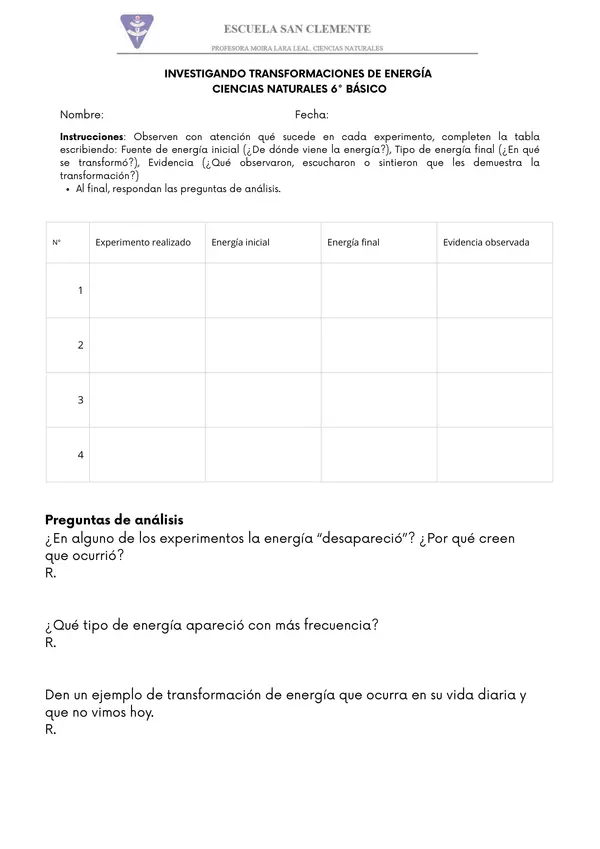 Ficha de invetigación transformación de energía