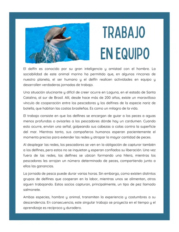 Comprensión lectora: Artículo informativo - Trabajo en equipo