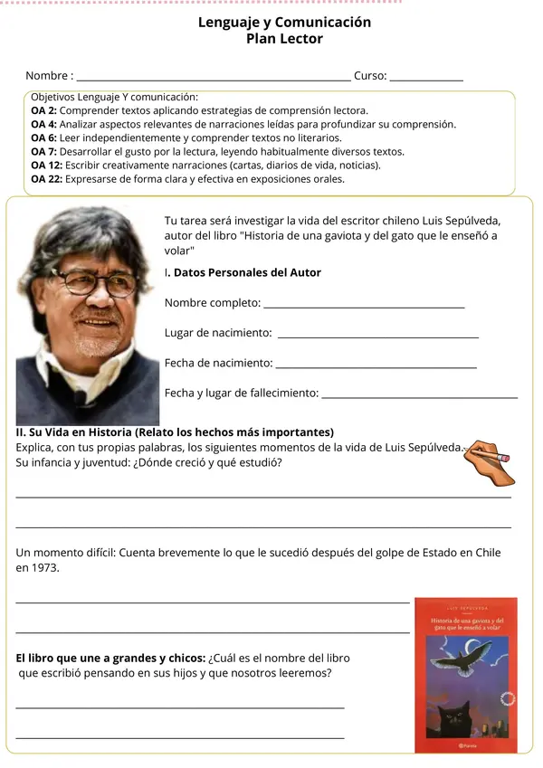 Guía de Lectura: "Historia de una gaviota y del gato que le enseñó a volar"