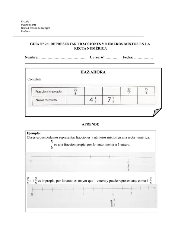 Representar fracciones y números en la recta numérica