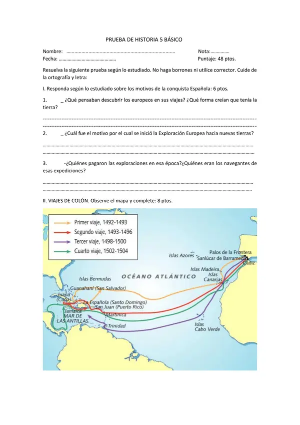 Prueba de Historia 5 básico