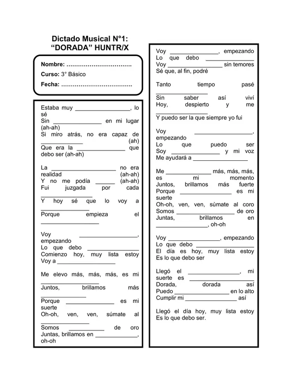 Dictado musical: “DORADA” – HUNTR/X