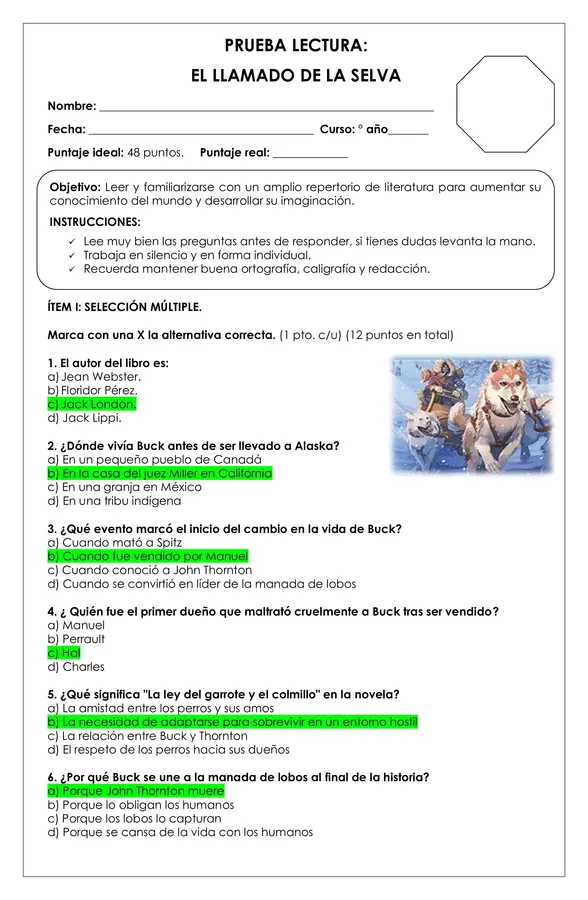 Prueba Lectura - El llamado de la selva