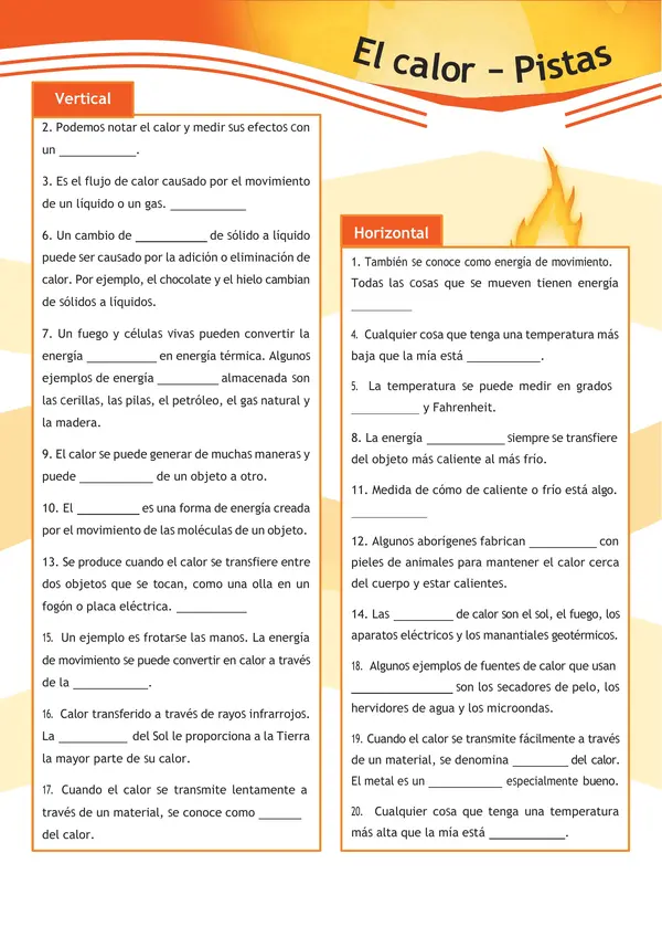 Crucigrama de CALOR: 6 básico