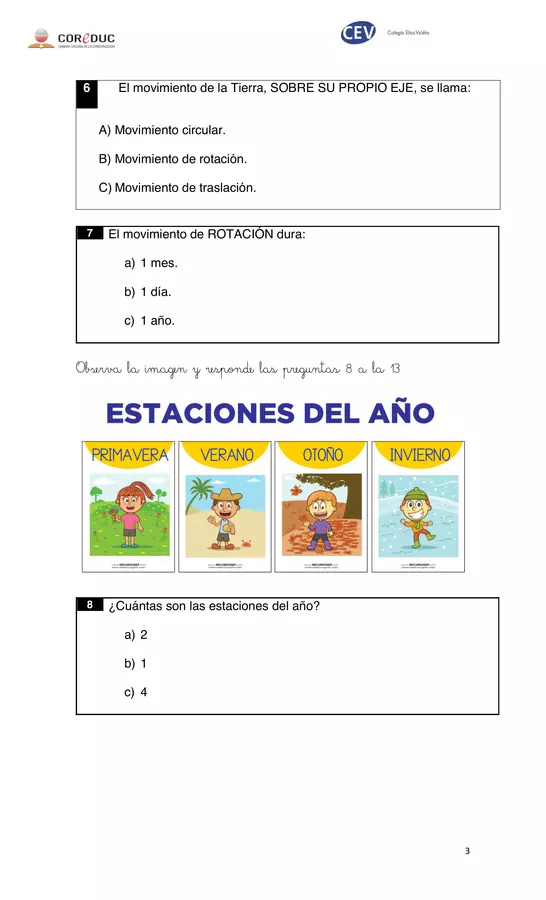 Evaluación estaciones del año, dia y noche