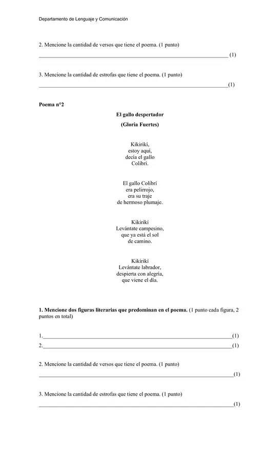 Evaluación: Figuras Literarias, Poesía y Factores de la Comunicación editable