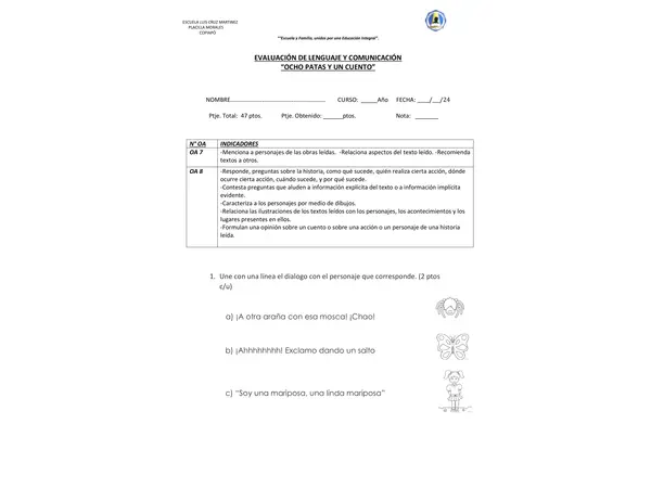 evaluación ocho patas y un cuento