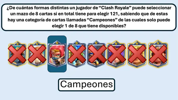 Problema con "CLASH ROYALE" de principio aditivo y multiplicativo y combinación sin repetición