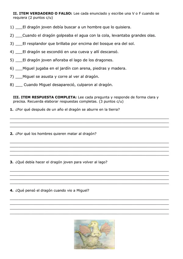 Evaluación : Prueba Miguel y el dragon