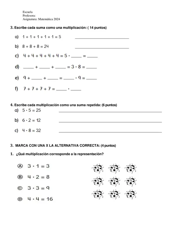 Prueba de multiplicaciones (Tercero básico)