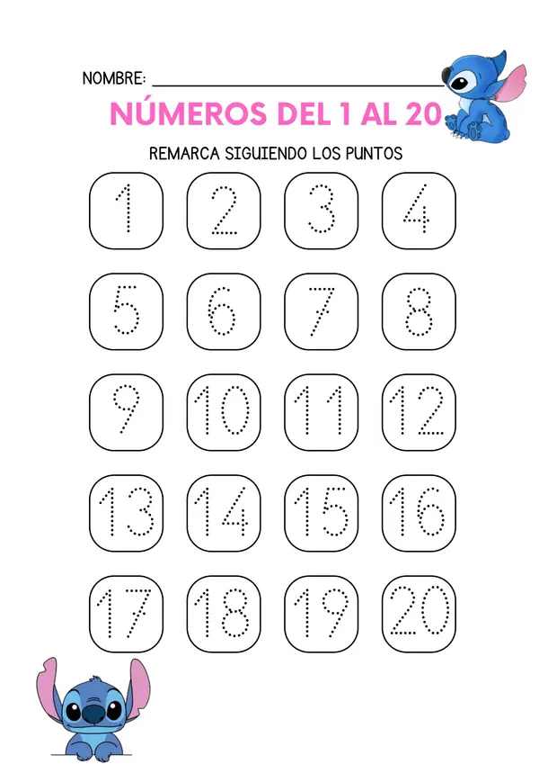 Caligrafía del 1 al 20
