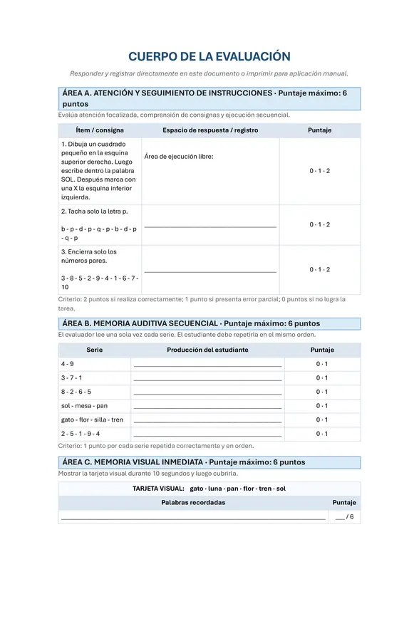 Evaluación psicopedagogica Informal Tercero básico