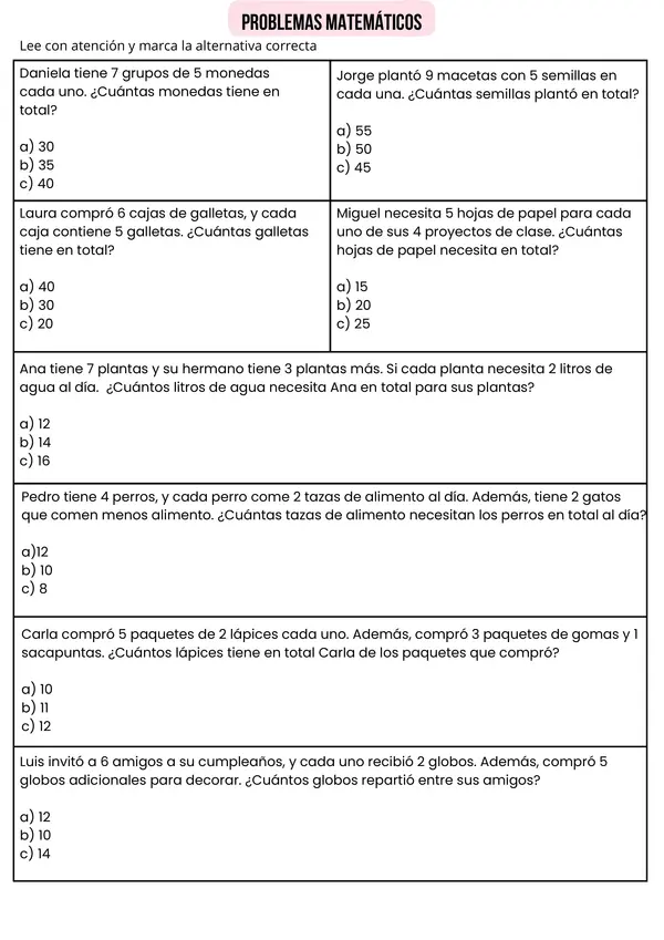 Problemas Matemáticos, Mulriplicación X2,X3,X4,X5