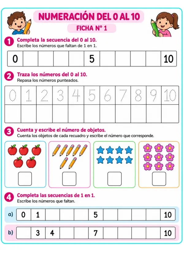 Fichas de Numeración del 0 al 50