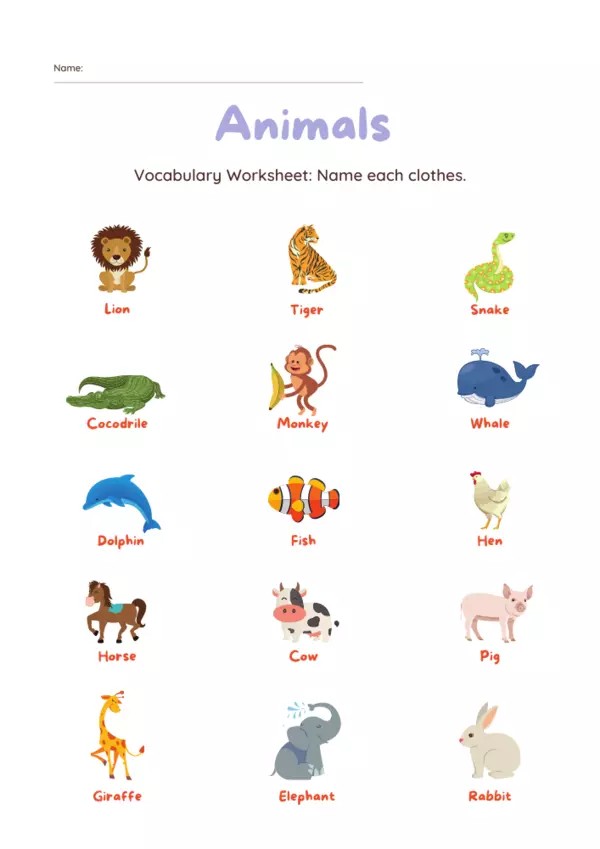 Vocabulary Animals