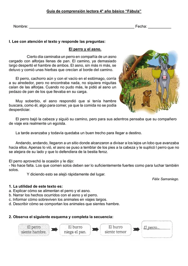 Guía de comprensión fábula "El asno y el perro"