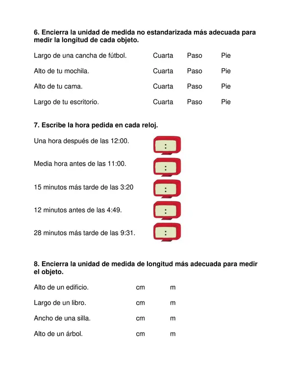 Evaluación "Mediciones" Segundo año básico.