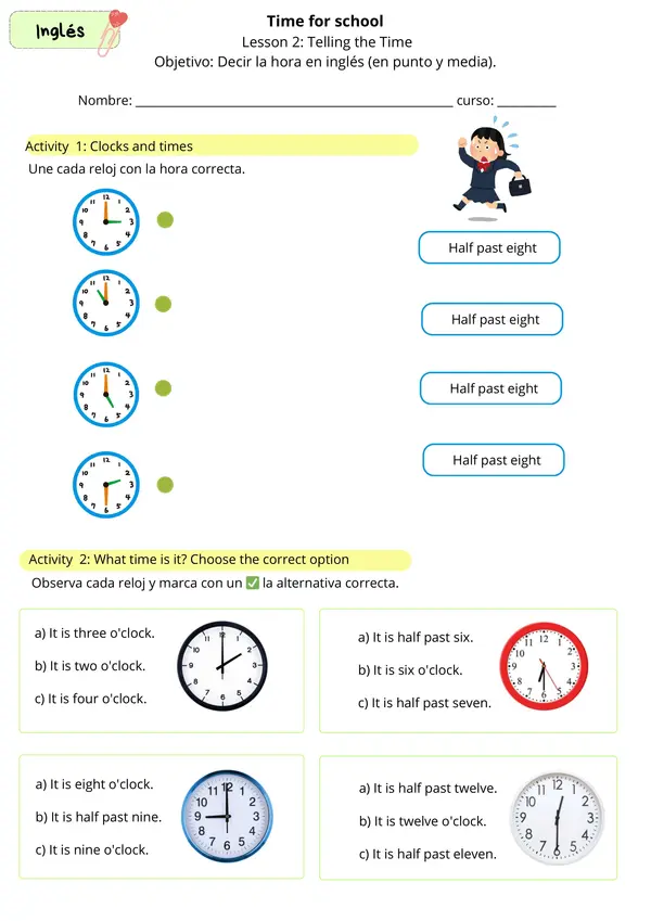Inglés Unidad 1 Telling the Time