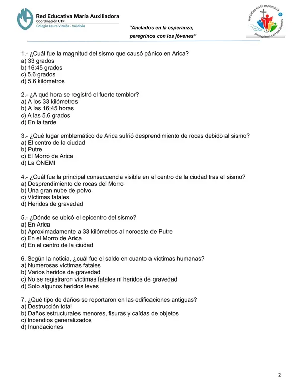 Evaluación comprensión lectora, oración/frase, sujeto y predicado - 7° Básico