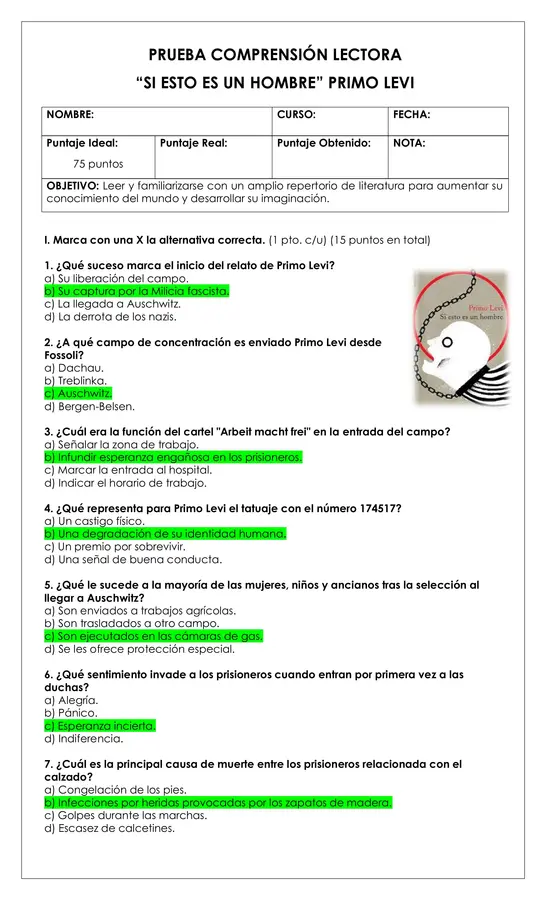 Prueba Lectura - Si esto es un hombre